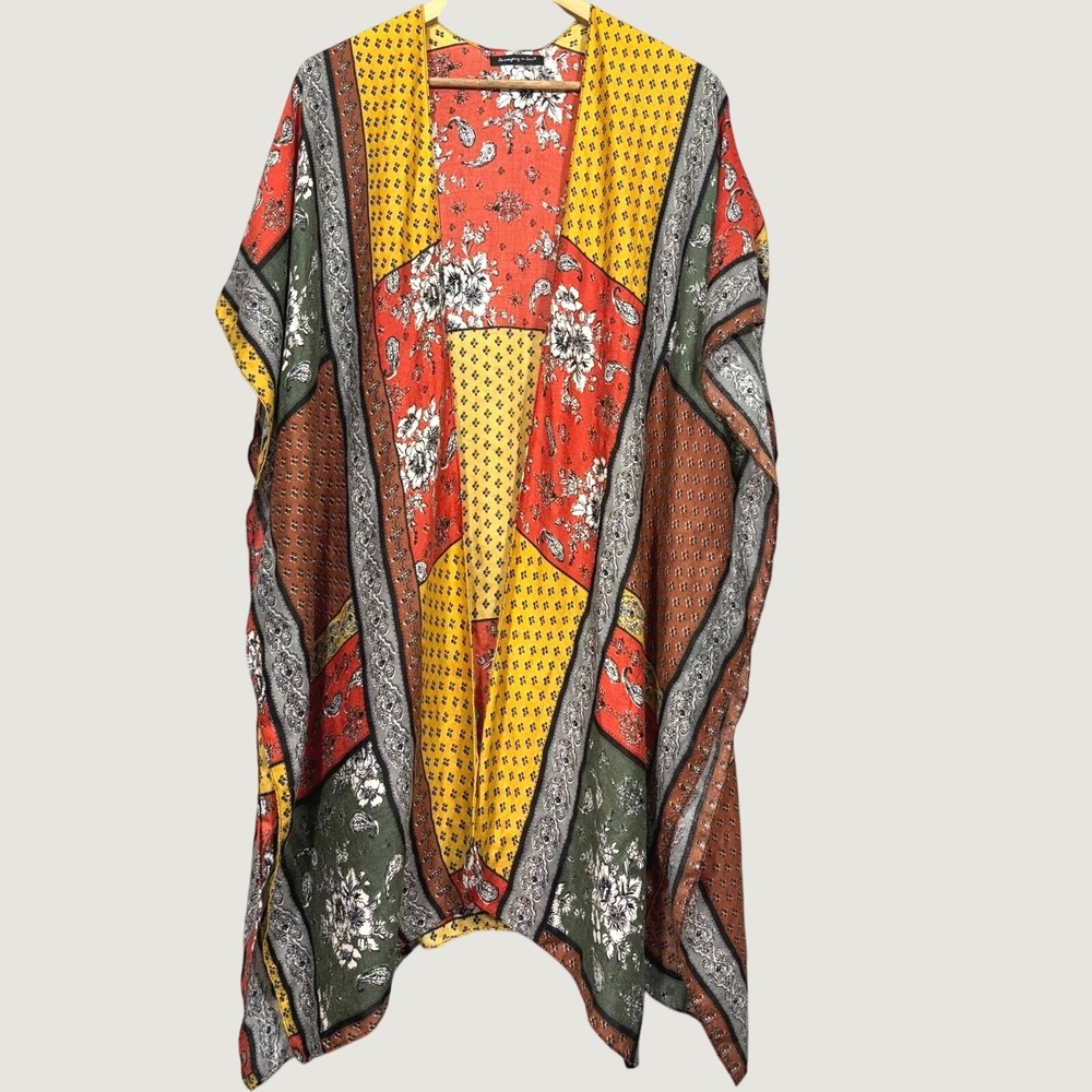 Do Everything in Love Floral Patchwork Kimono Womens One Size Boho Colorful